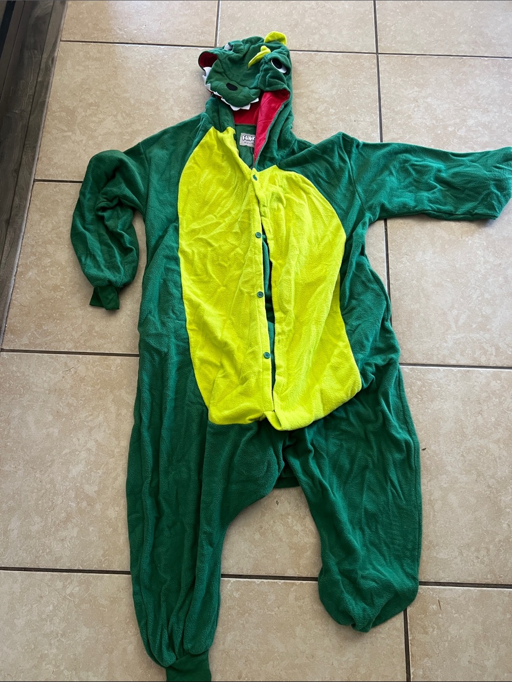Green Dragon Onesie with Yellow Belly - Plush Hooded Costume